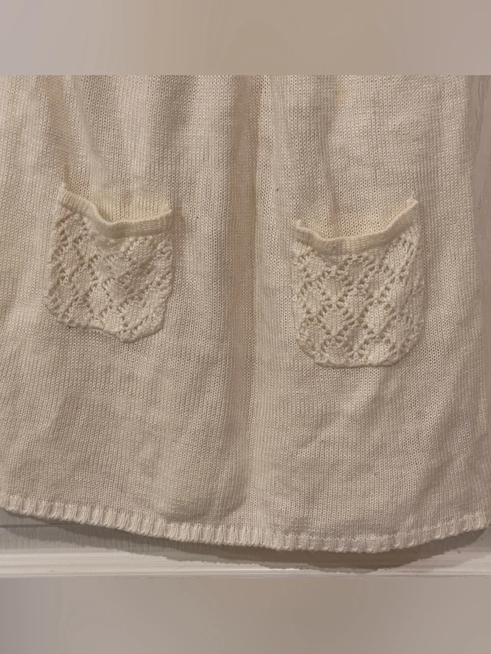 JJ Basics  Cream Knit Lace-Yoke Casual Dress